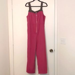 Contrast Trim Zip Up Corduroy Overall Jumpsuit